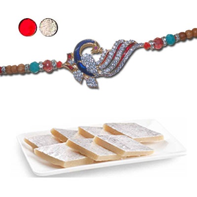 "AMERICAN DIAMOND (AD) RAKHIS -AD 4320 A, 250gms of Kaju Kathili - Click here to View more details about this Product